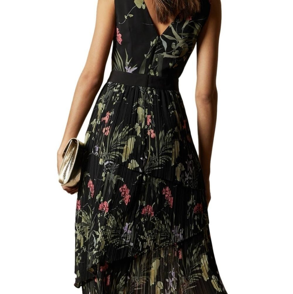 🍒NWOT🍒 TED BAKER TIERED PLEATED MIDI DRESS - Picture 5 of 13